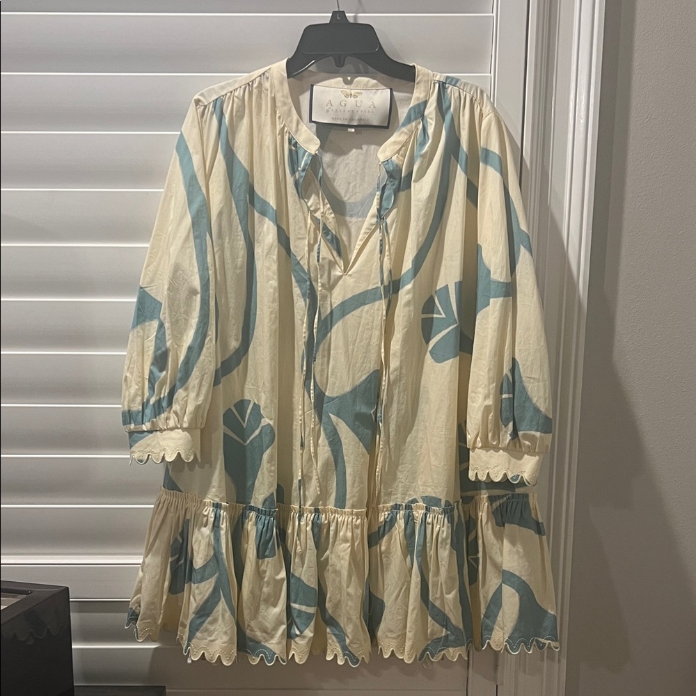 Cream and Blue Women's Dress - Picture 5 of 11